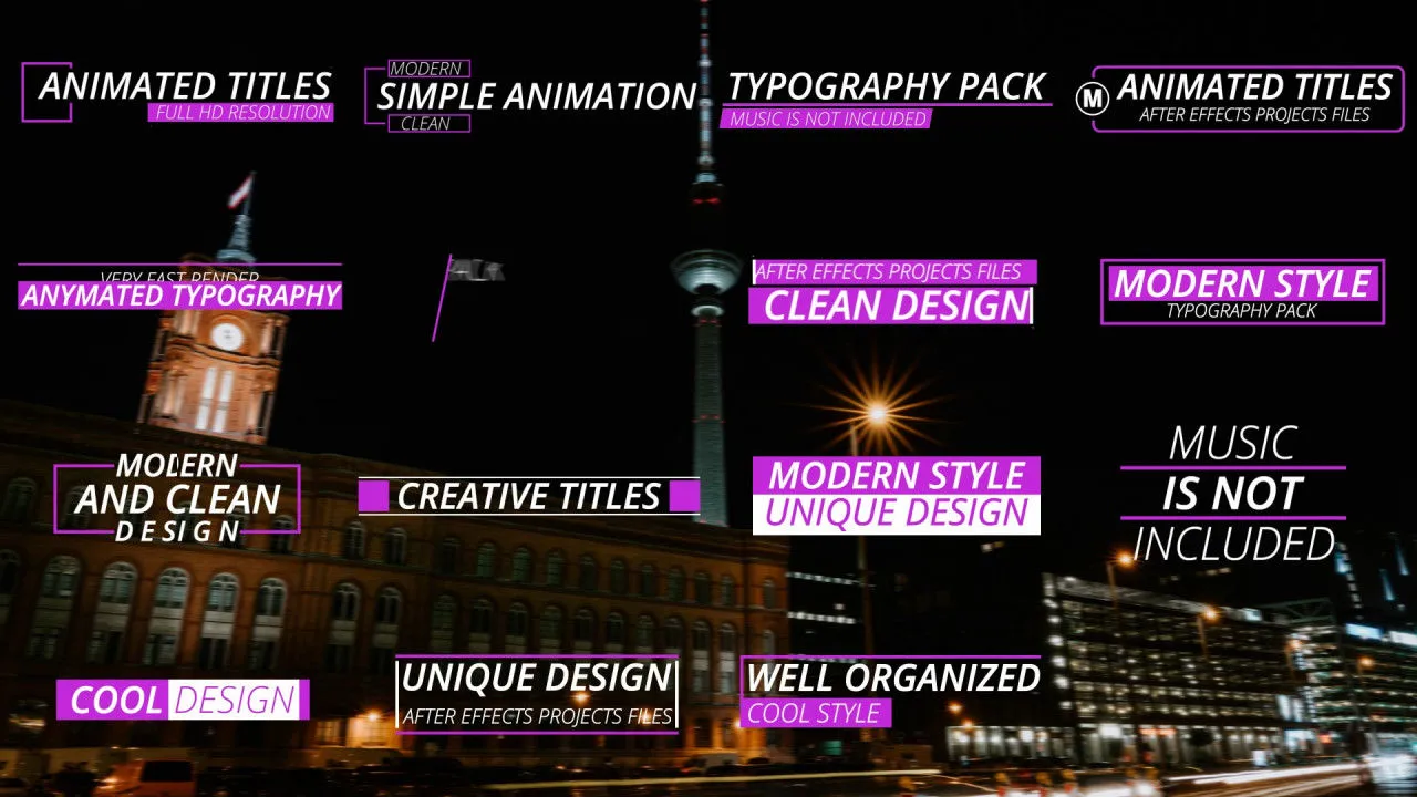 15组简洁动态紫色系文本动画字幕特效像素设计精选AE模板