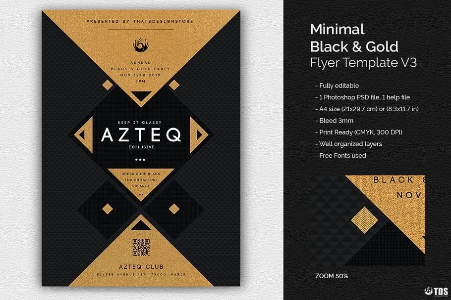 极简主义黑金设计风格PSD海报模板 Minimal Black Gold Flyer PSD V3插图