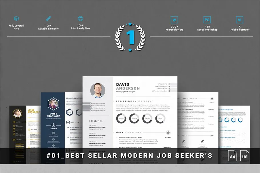 终极简历模板大合集（15款创意简历+3款信息图表模板） Entire Shop Resume/CV Mega Bundle插图(4)