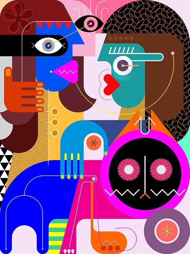 女人与猫抽象矢量插画设计素材 Woman stroking a cat插图(1)