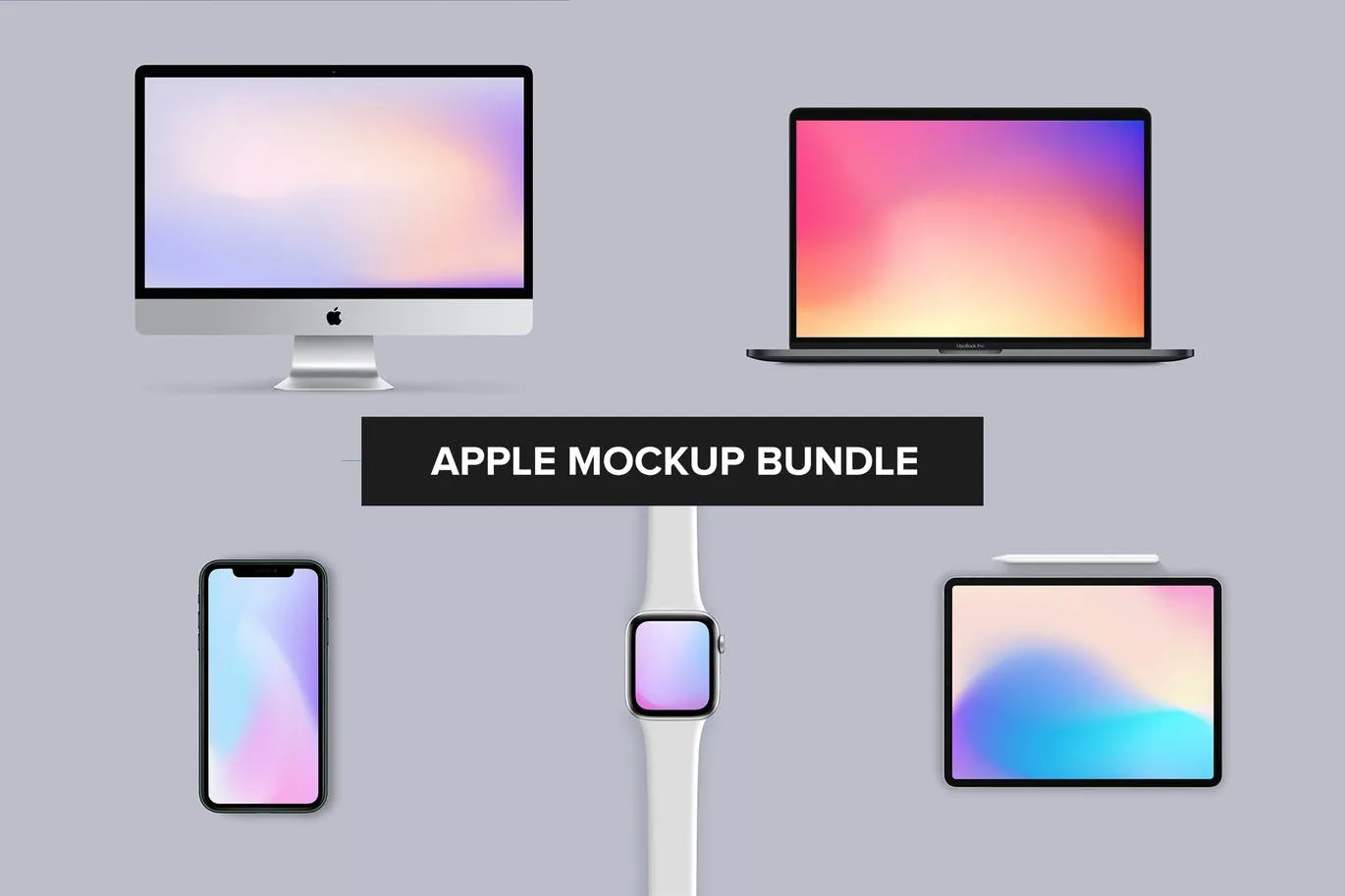 2019年Apple系列设备样机套装 Apple Mockup Bundle#8211; iPhone, iMac, Watch, iPad