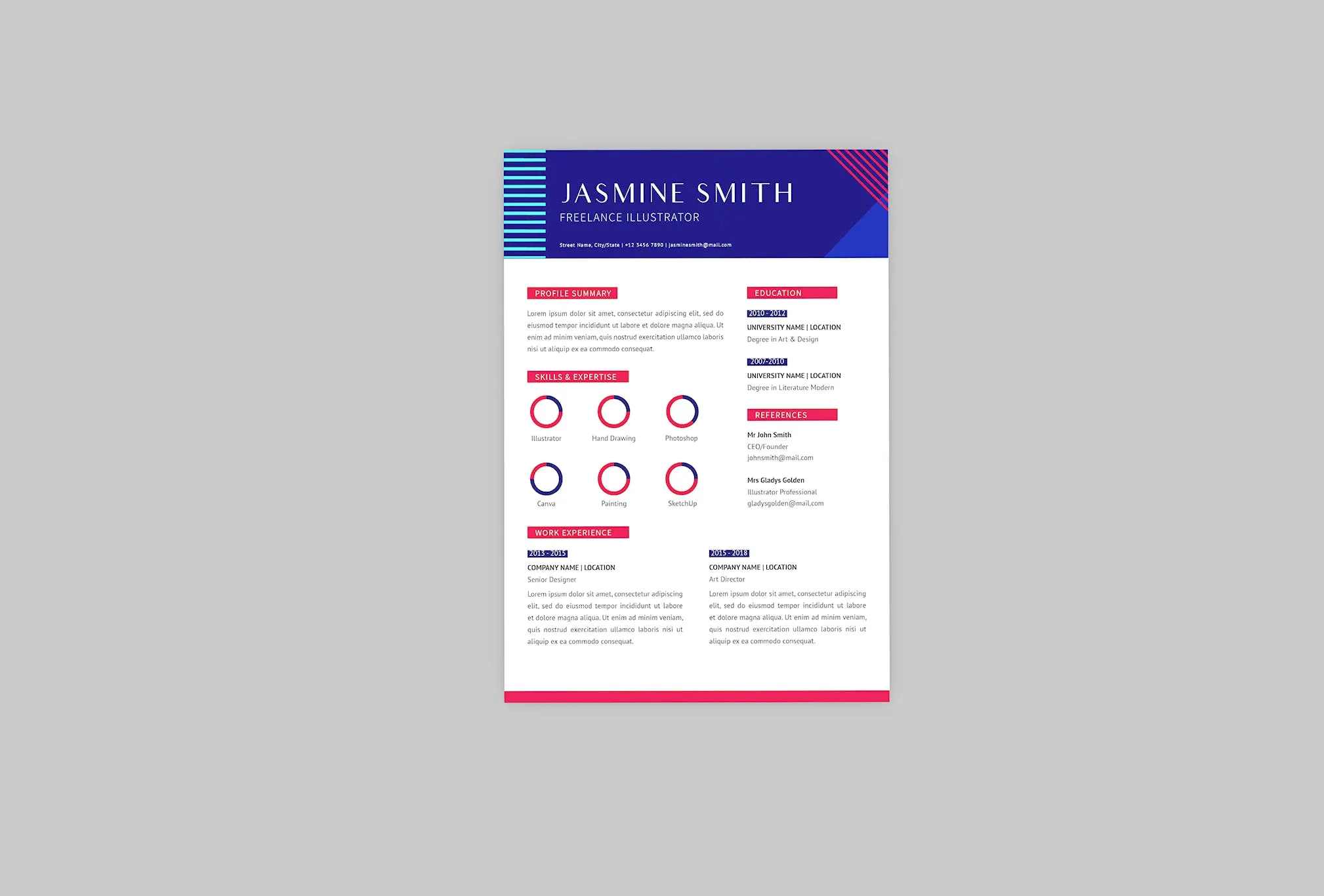 自由职业插画师三合一简历设计模板 Freelance Illustrator Resume Designer插图(2)