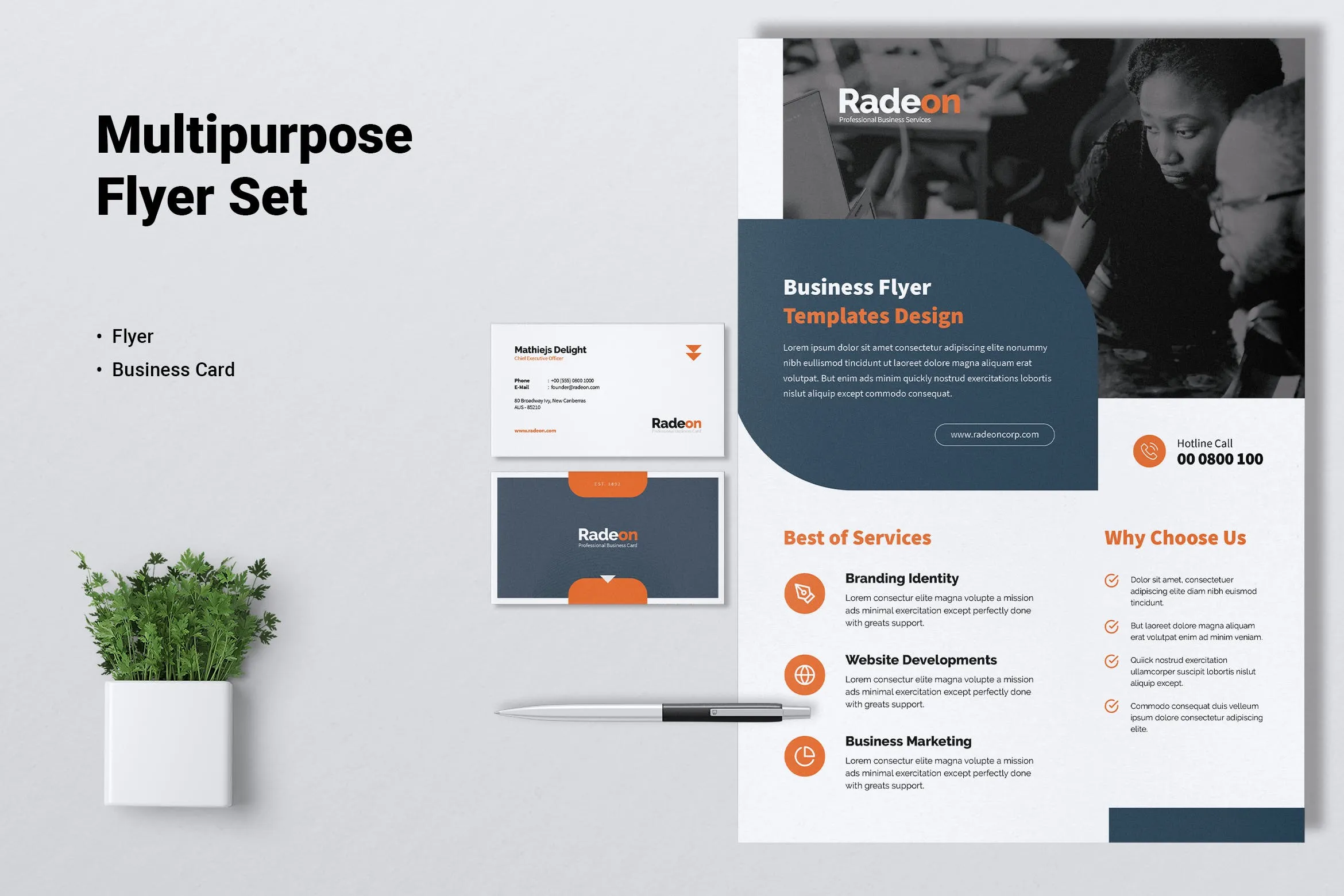 创意代理公司宣传单和名片设计模板 RADEON Creative Agency Flyer & Business Card插图