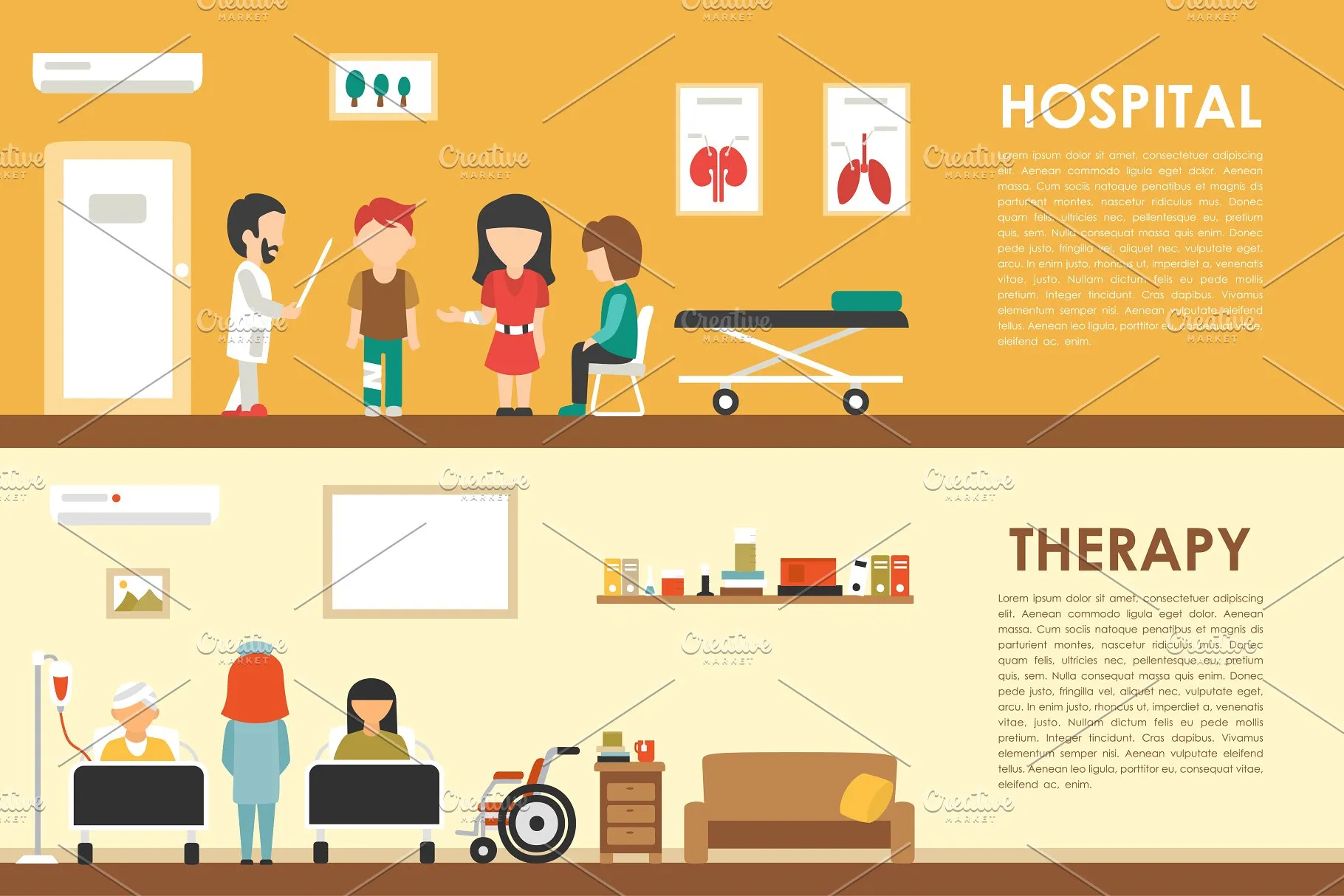 医院扁平化场景插画 Hospital Flat Interios 9 collections插图(3)