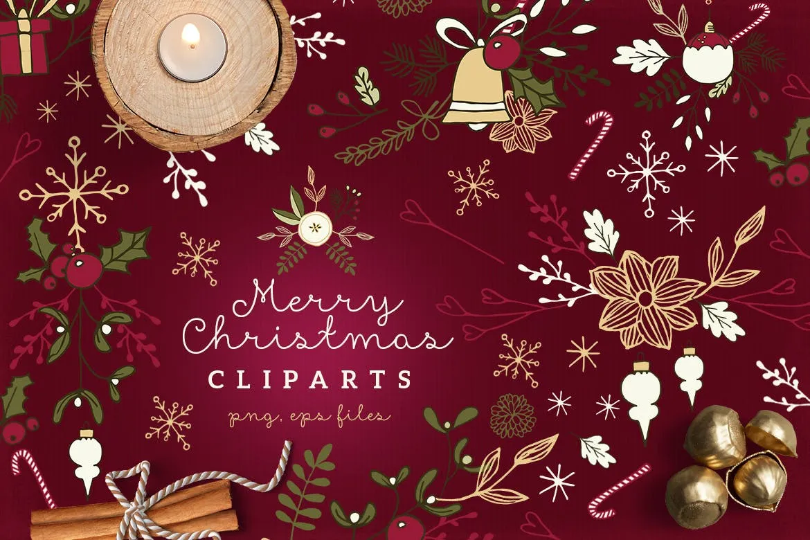 圣诞节主题矢量手绘剪贴画素材 Christmas Cliparts