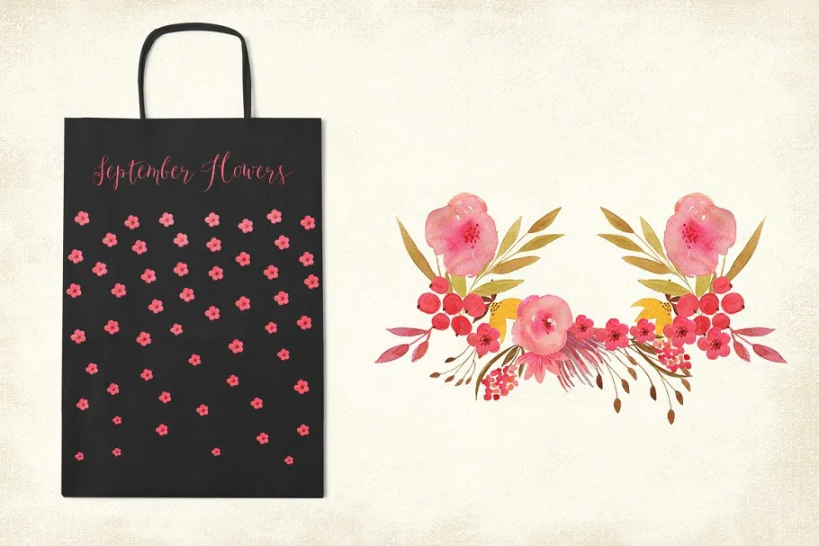 九月花手工花卉剪贴画 September Flowers插图(1)