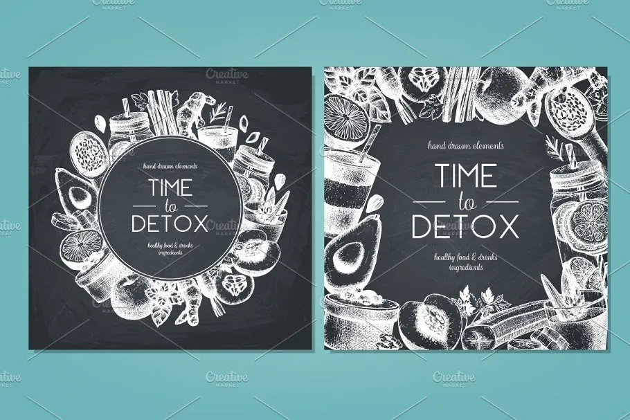 复古风格健康食品及饮料成分插画 Vegetarian Food Ingredients Set插图(5)