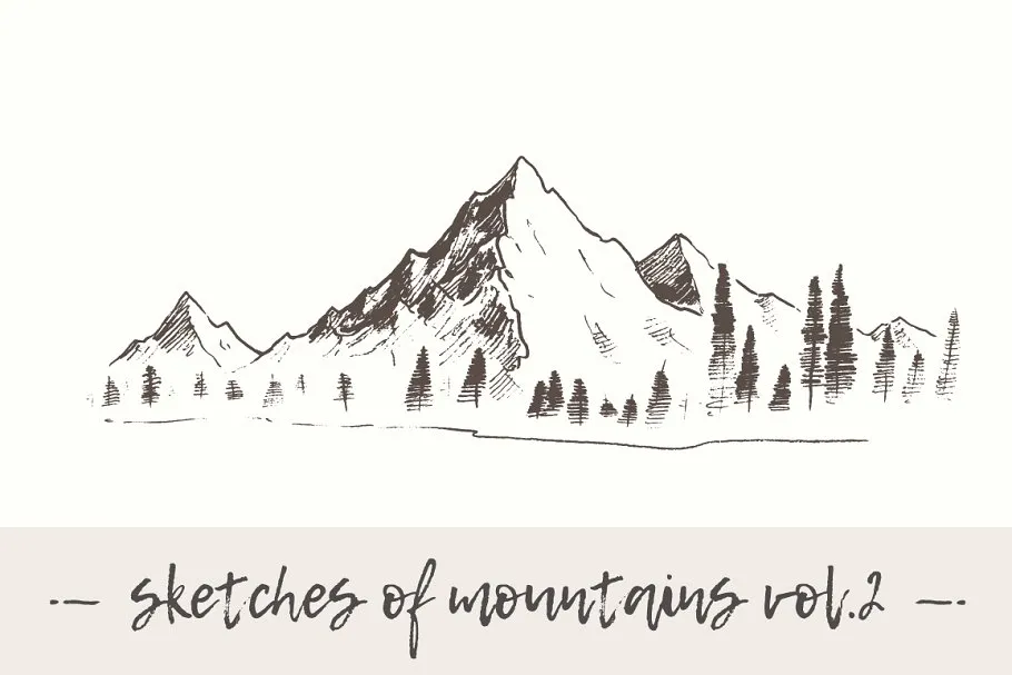 钢笔素描山岭矢量剪贴画 Set of sketches of mountains, vol. 2插图