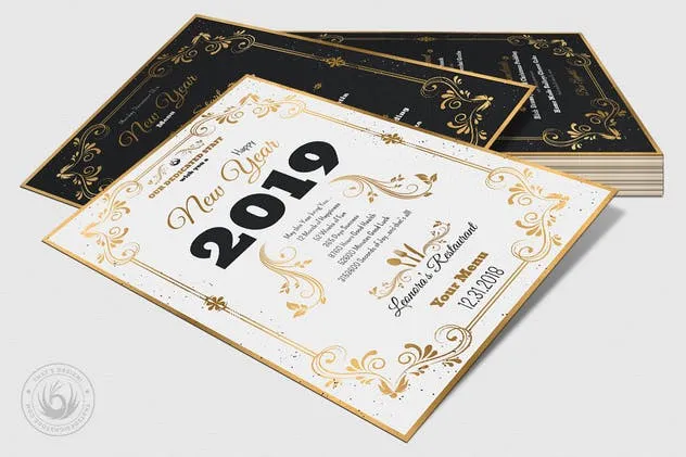 高级餐厅豪华金边框新年聚餐菜单PSD模板V1 New Year Menu Template V1插图(5)