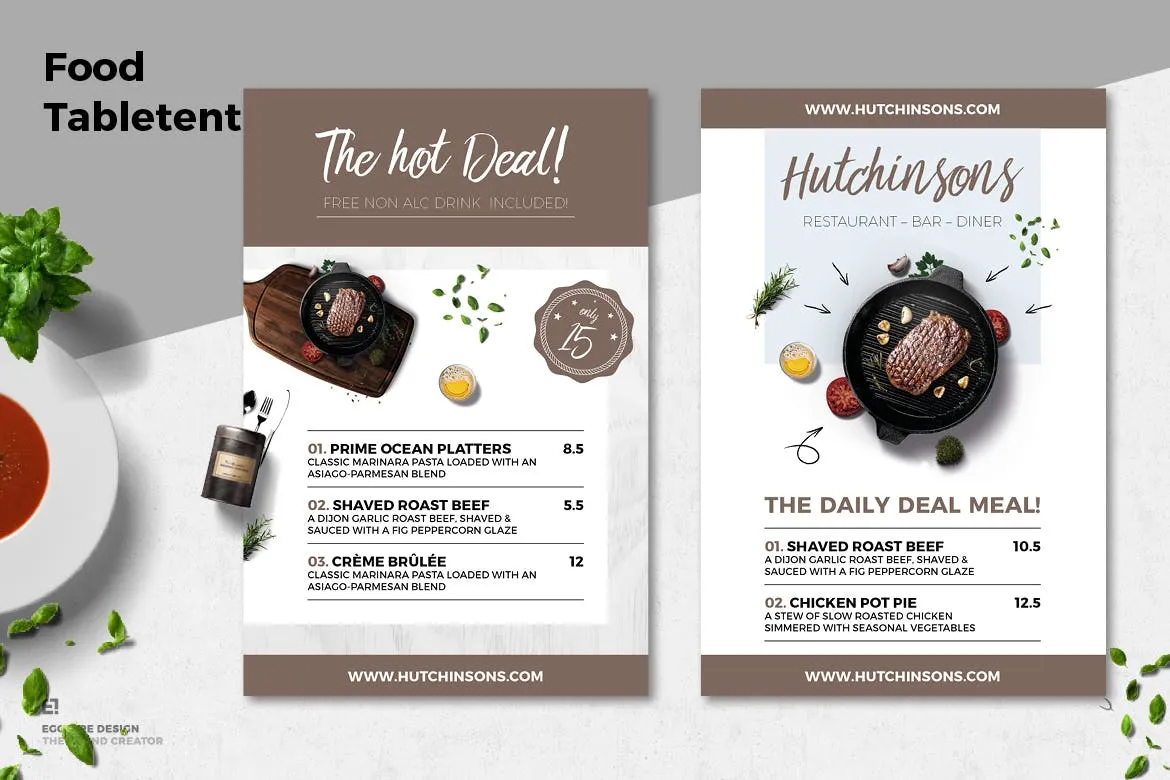 餐桌立式餐厅饭店菜单设计模板 Table Tent Food Menu插图(3)