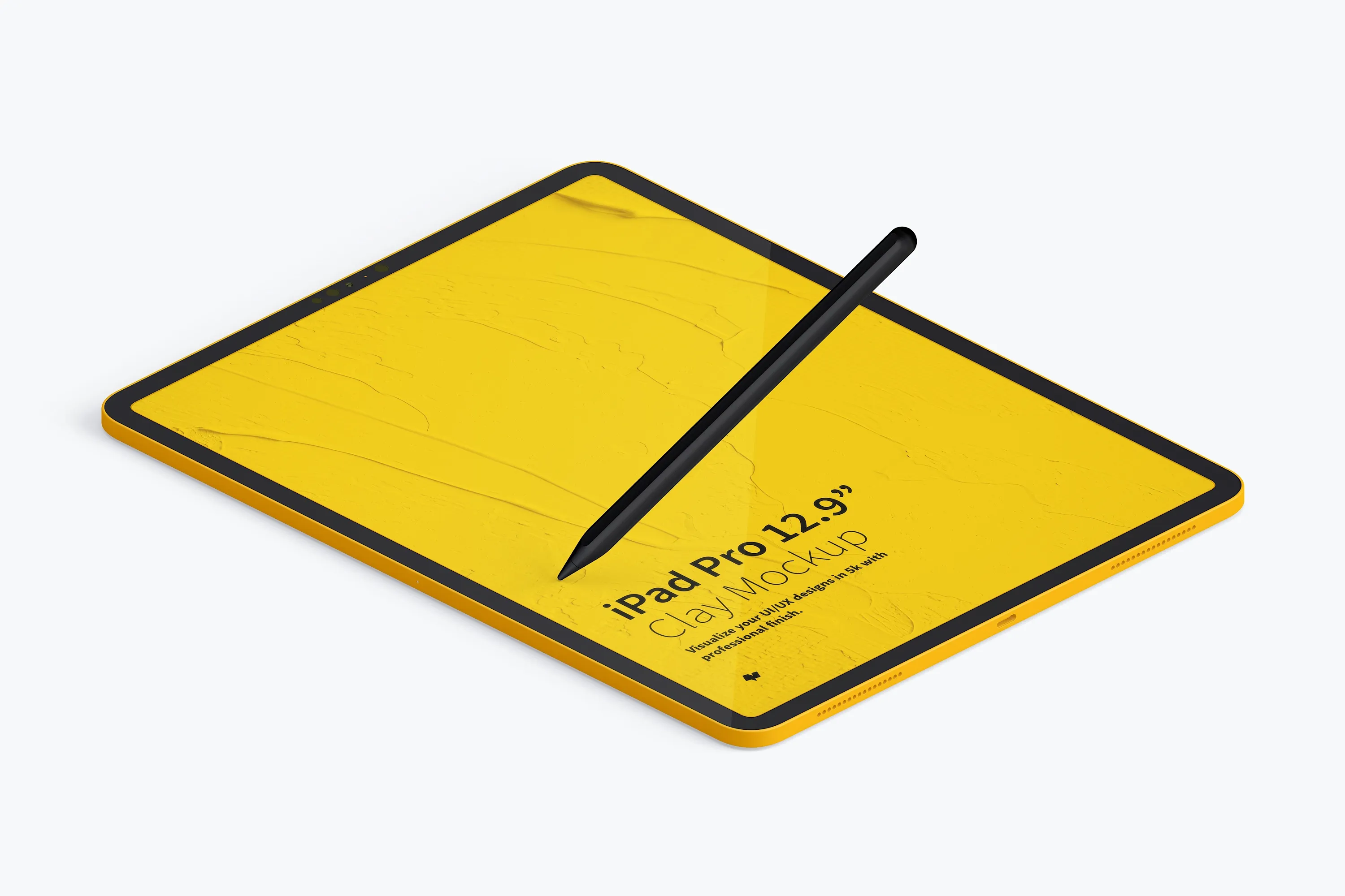 iPad Pro陶瓷黏土材质平板电脑UI界面设计等距左视图样机 Clay iPad Pro 12.9” Mockup, Isometric Left View插图(3)