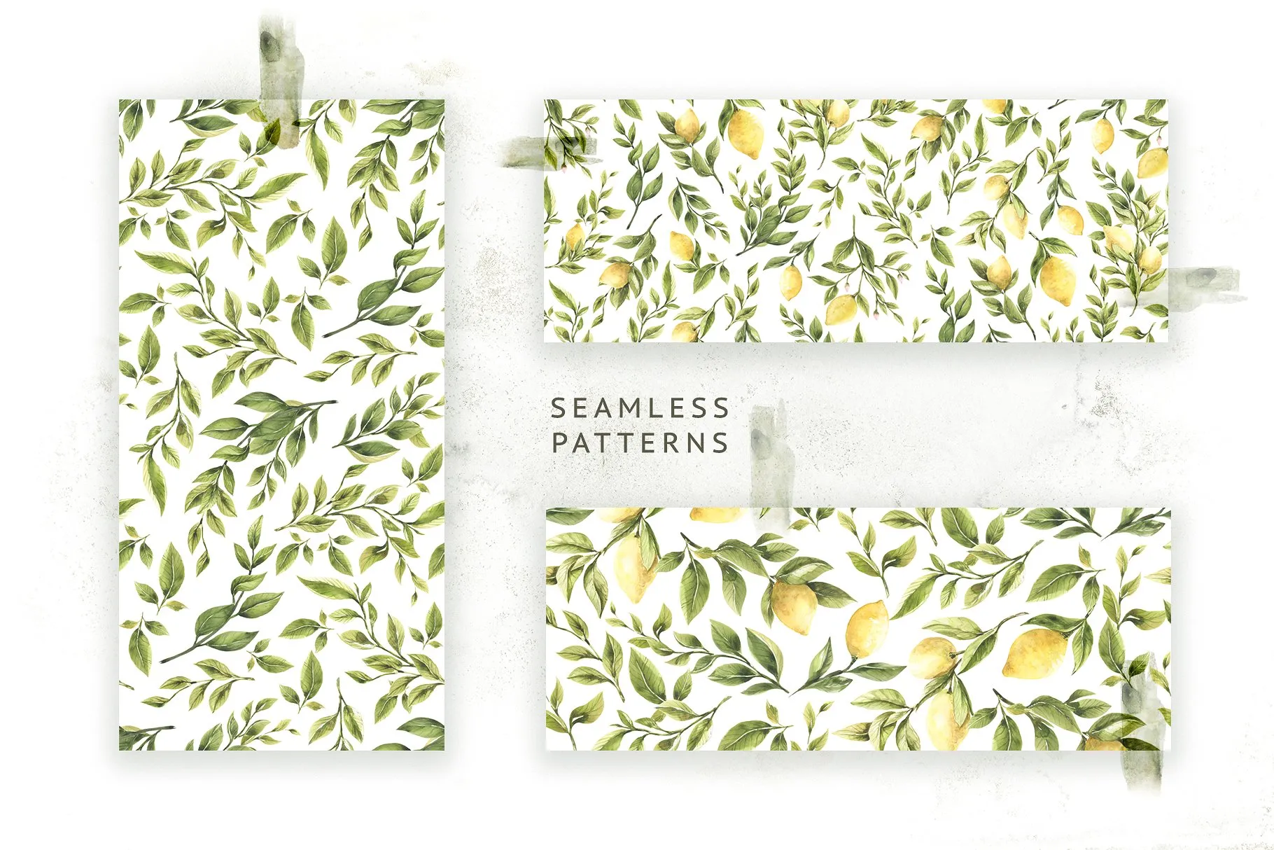 柠檬&绿色枝叶水彩插画 Lemons & Greens插图(1)