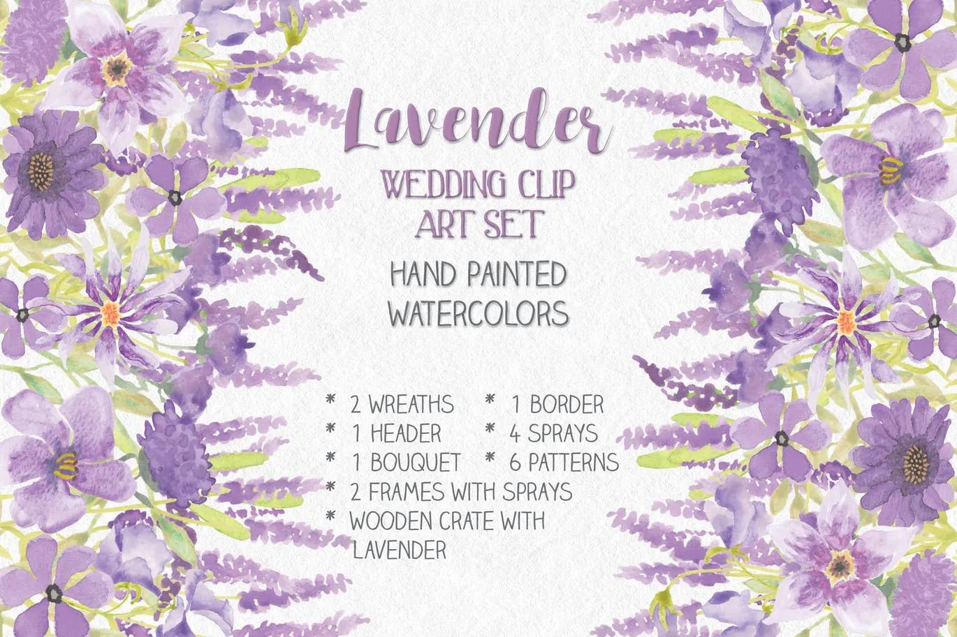 薰衣草绽放水彩剪贴画像素设计精选PNG素材 Lavender Blooms: Watercolor Clip Art Bundle