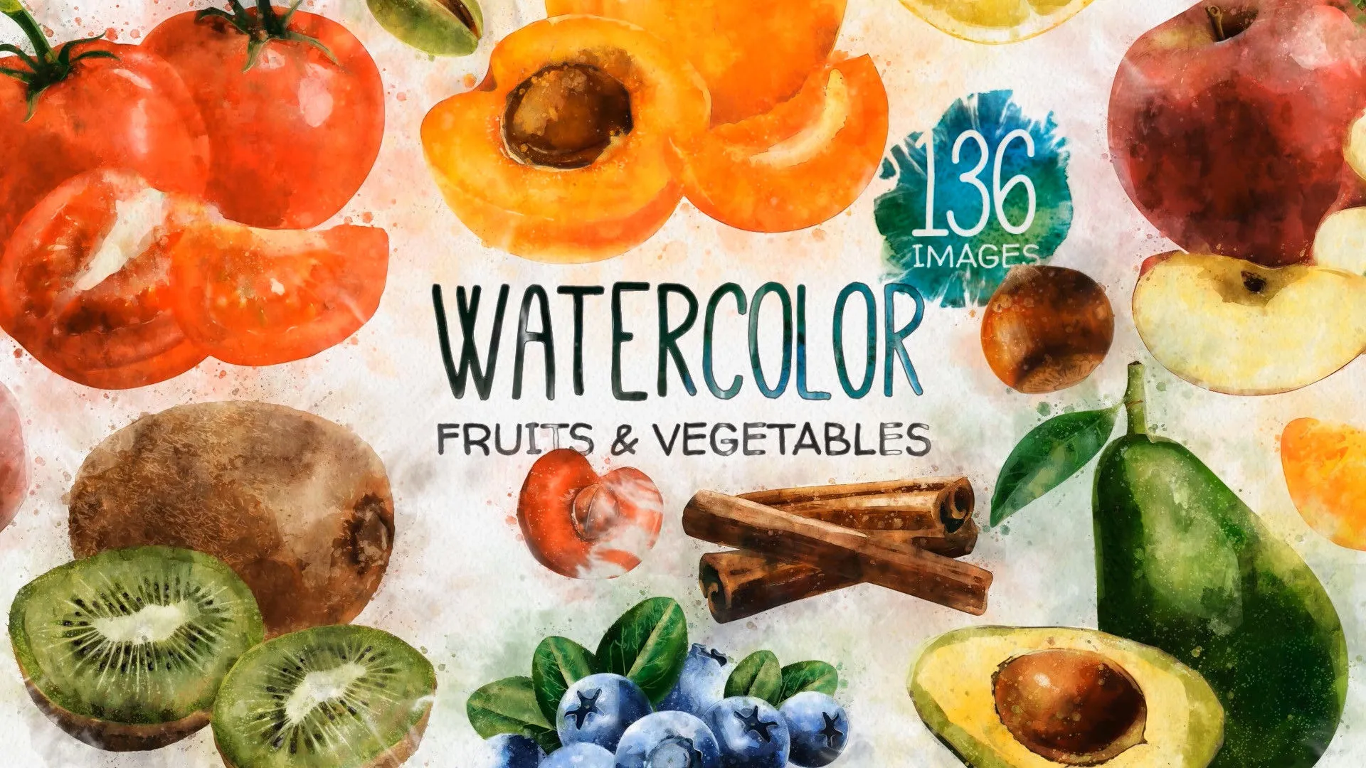 精美的水彩水果效果像素设计精选AE模板