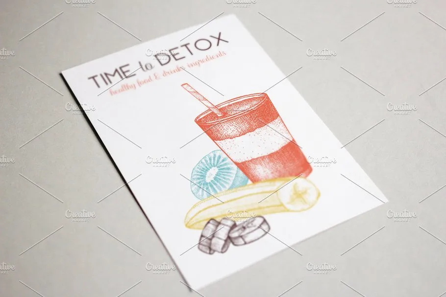 复古风格健康食品及饮料成分插画 Vegetarian Food Ingredients Set插图(10)