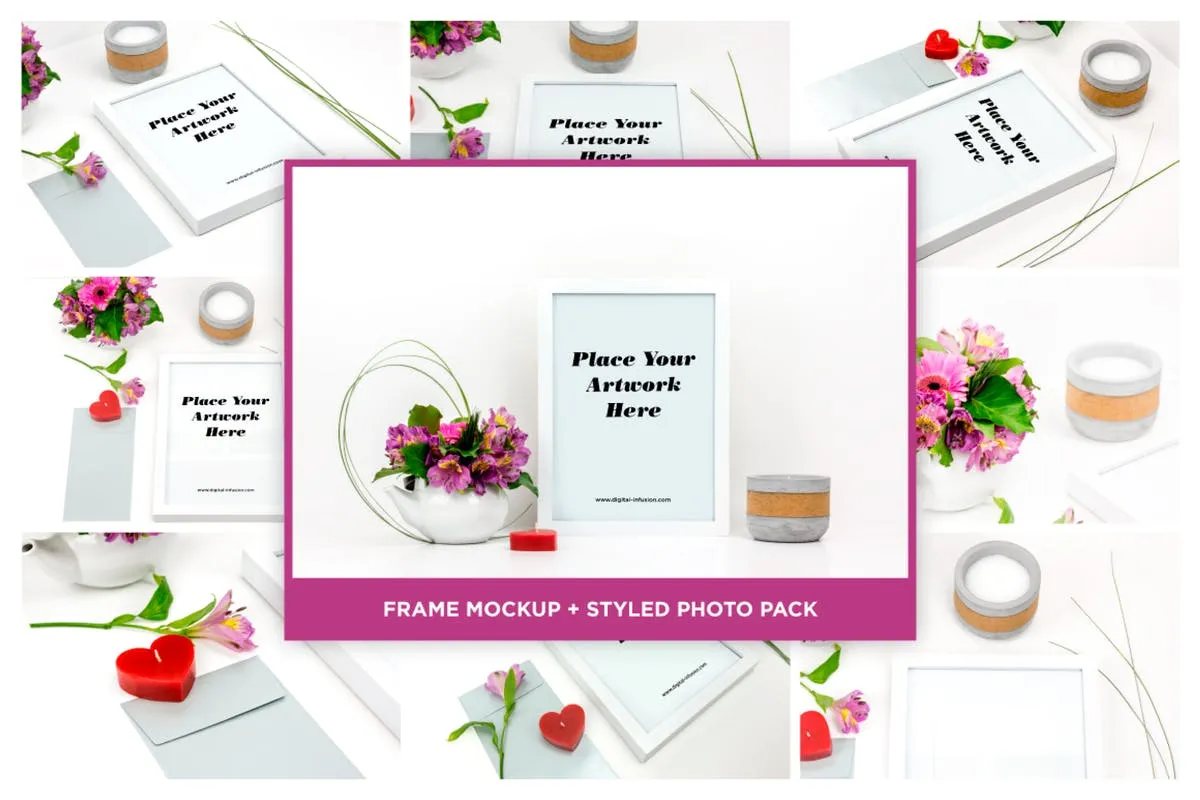 情人节主题白色画框架样机模板 White Frame Mockup#8211; Valentines Day