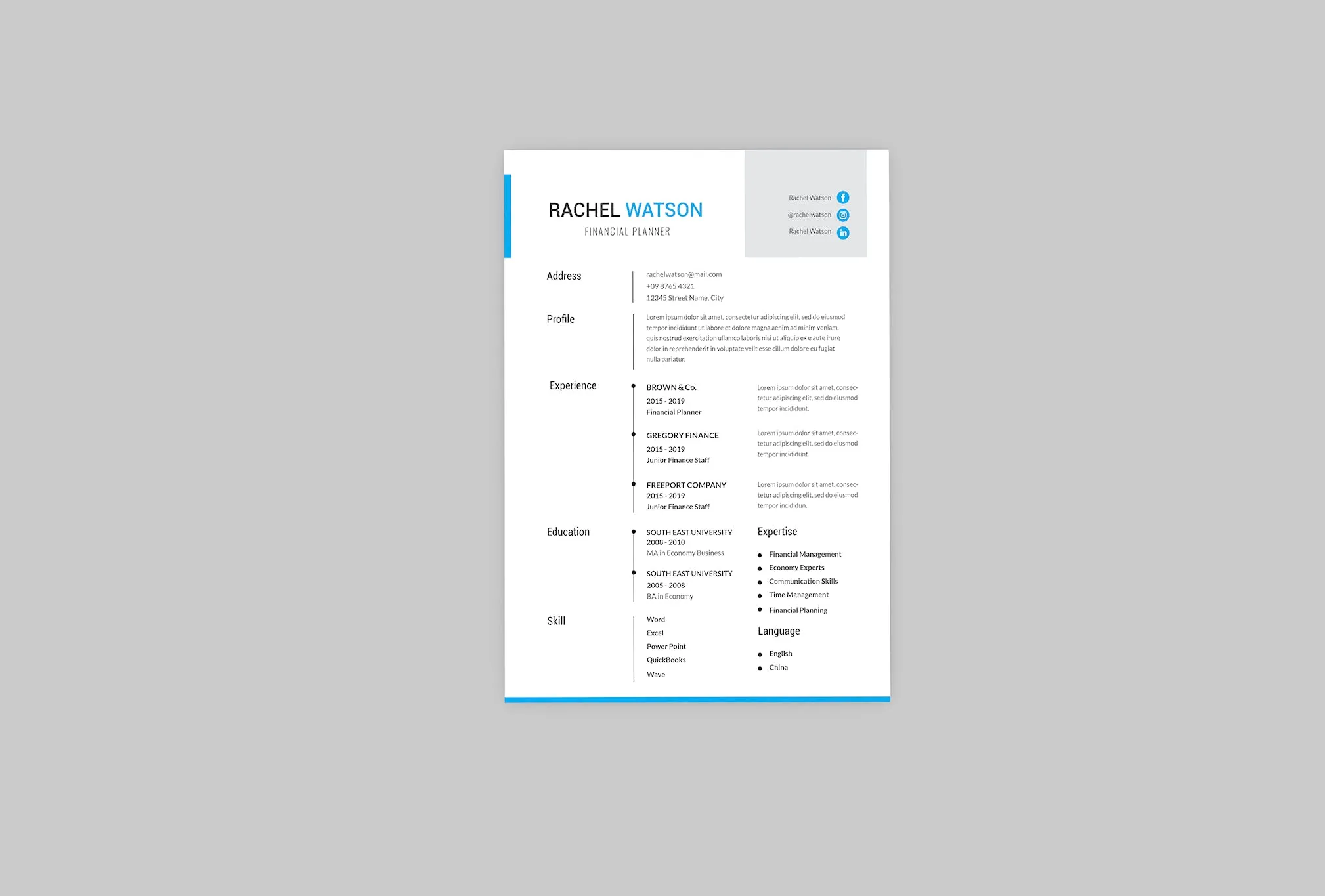 理财规划师个人简历表设计模板 Financial Planner Resume Designer插图(2)