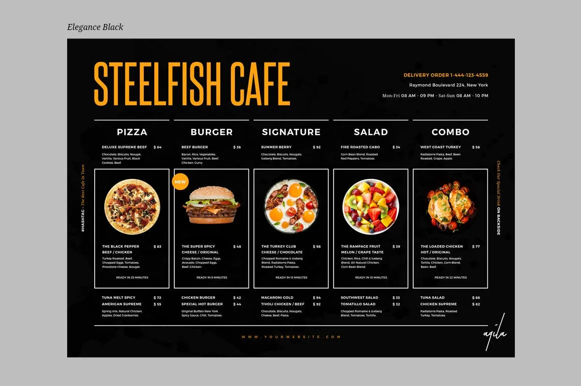 时尚高端简约多用途的餐厅饭店餐单菜谱设计海报宣传单DM折页设计模板插图(7)