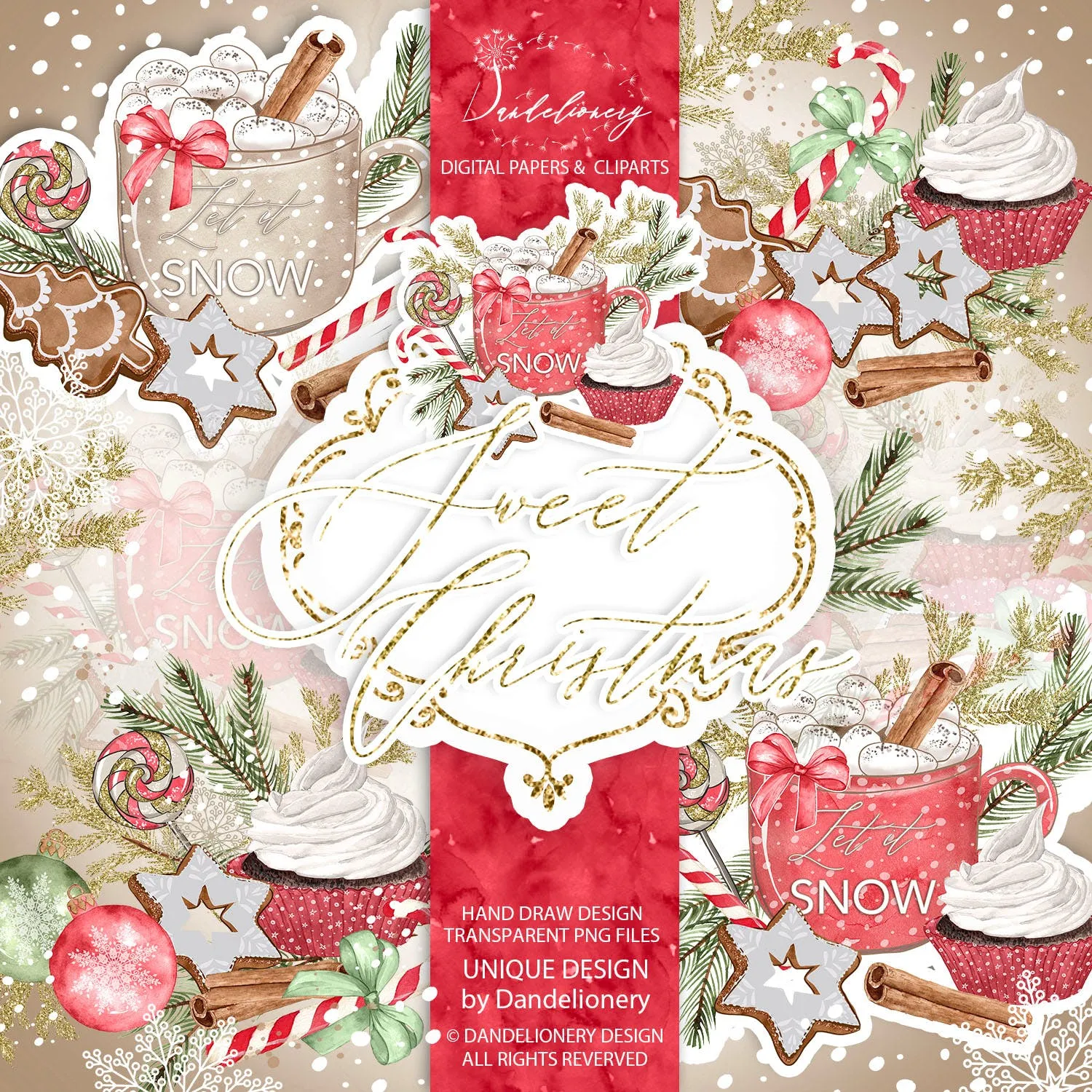 甜蜜圣诞节水彩手绘图案PNG素材 Sweet Christmas design插图(3)