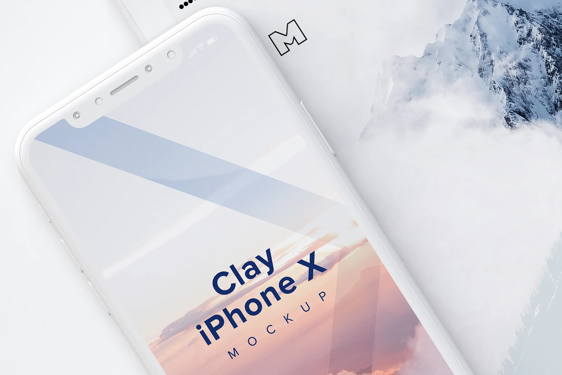iPhone X＆iPad叠放平铺视觉屏幕设计演示样机模板01 Clay iPhone X and iPad Mockup 01插图(1)