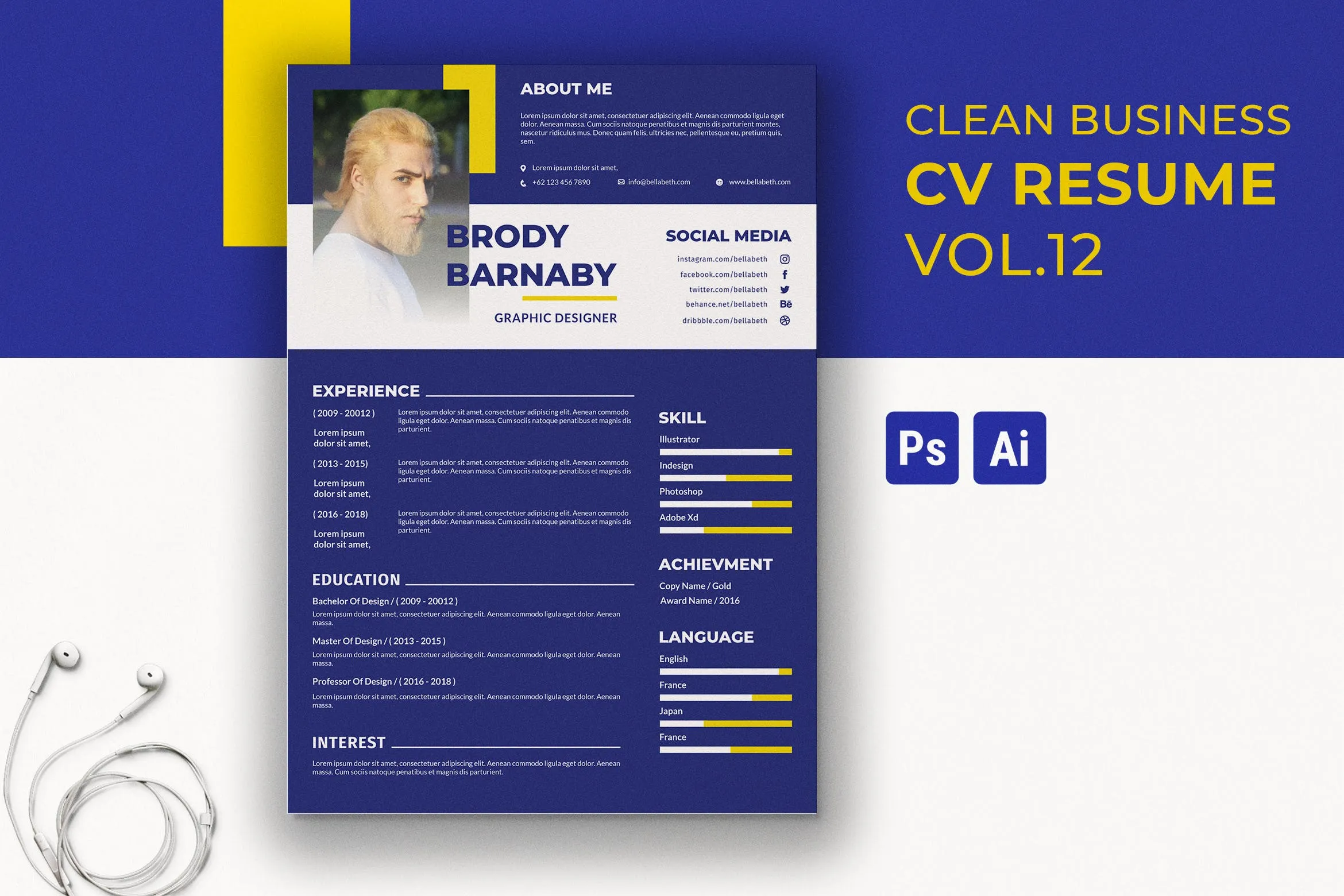 简朴设计风格设计师简历模板v13 Clean Resume Template Vol. 13插图