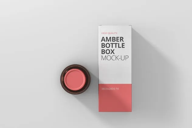 琥珀色药物瓶子&盒子设计样机 Amber Bottle Box Mockup插图(2)