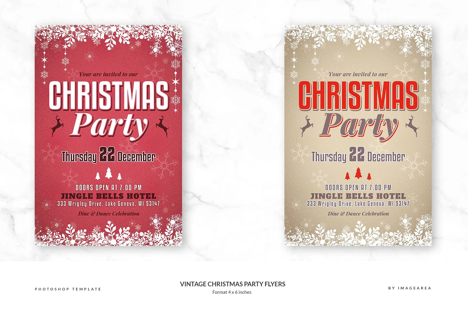 复古圣诞派对宣传单设计素材 Vintage Christmas Party Flyers