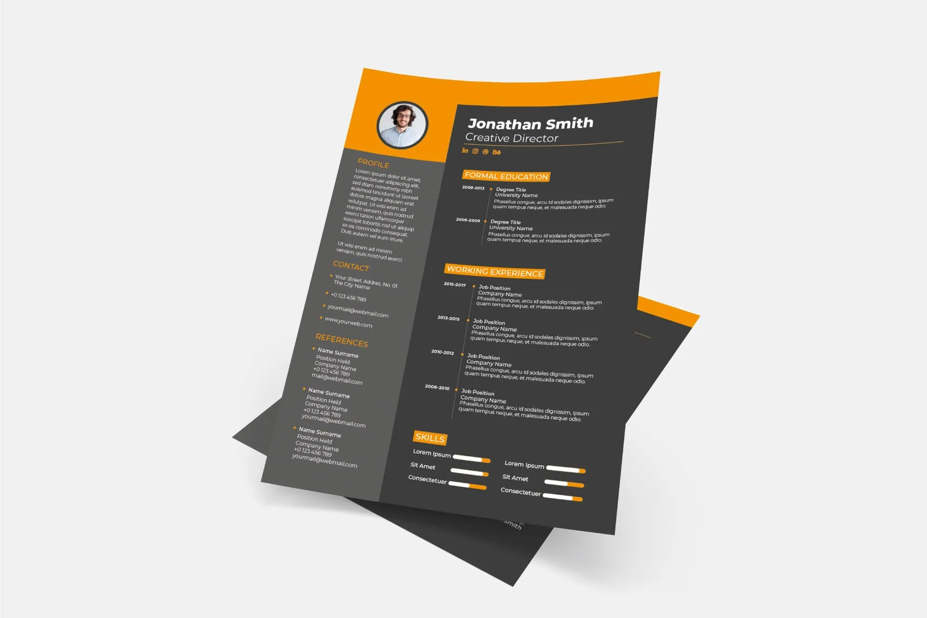 暗色调背景个人电子像素设计精选简历模板v2 Cv Resume Template.v2