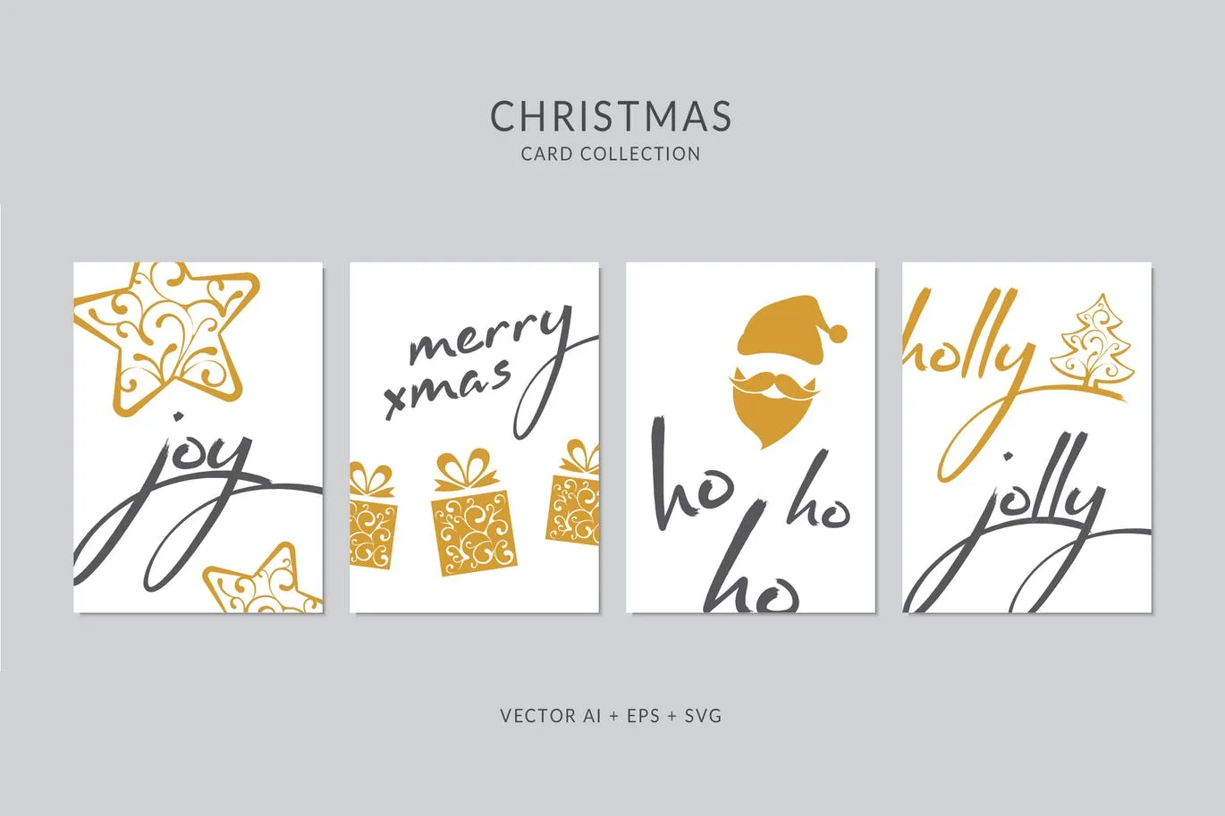 创意圣诞手绘图案amp;手写祝福语圣诞节贺卡设计模板 Christmas Greeting Card Vector Set