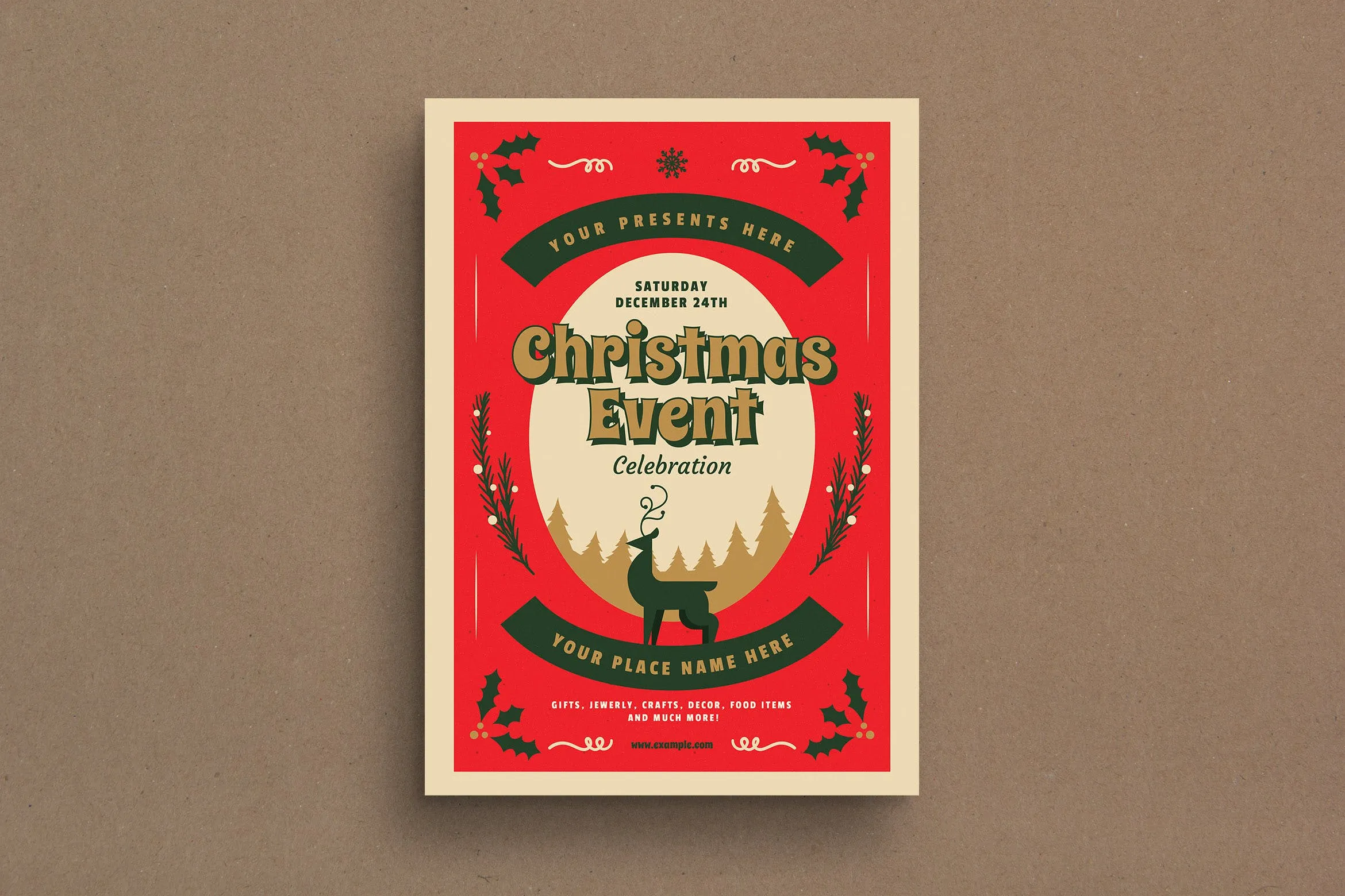 复古设计风格圣诞节活动海报传单模板v1 Retro Christmas Event Flyer