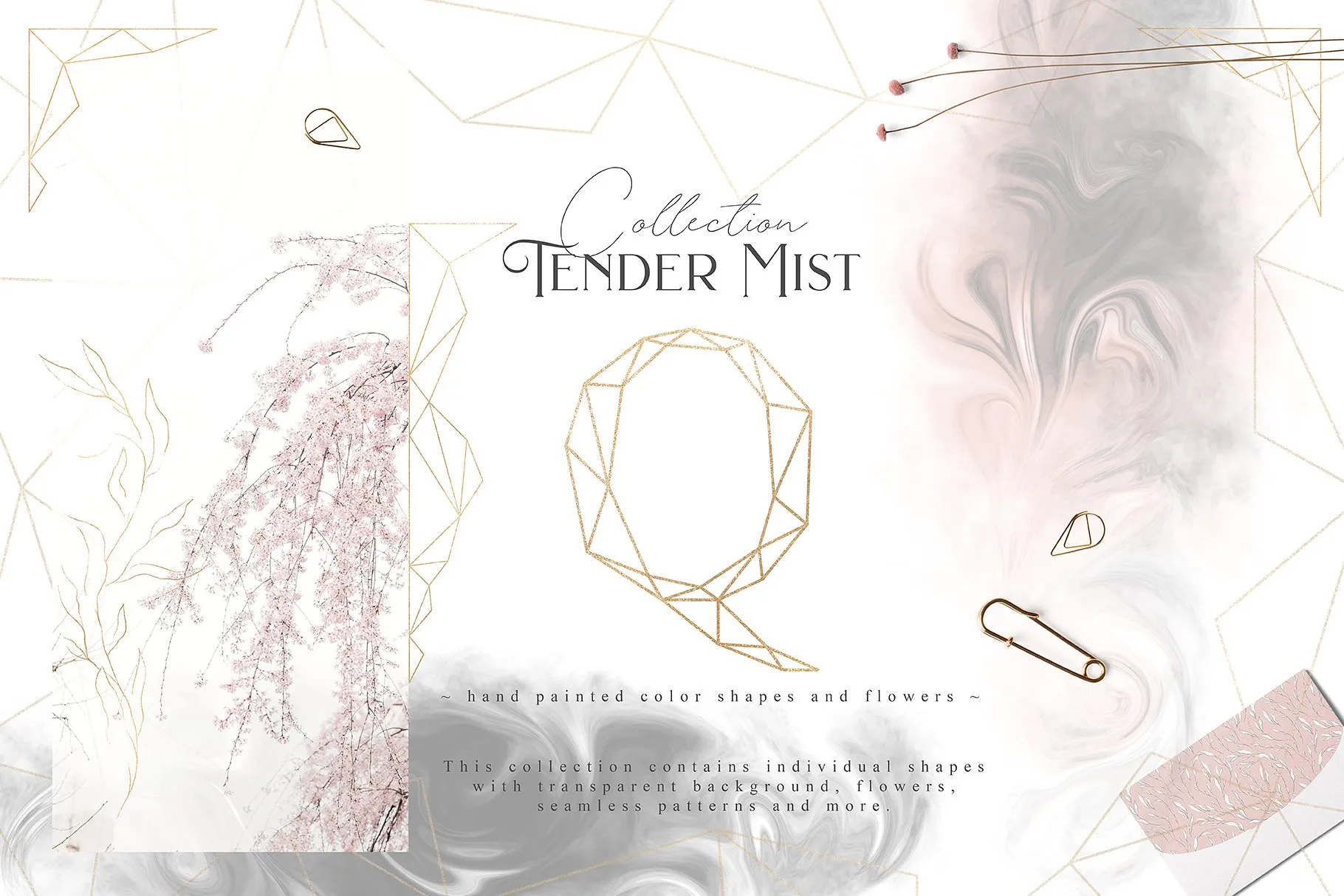 淡雅柔和的灰粉设计元素合集 Tender Mist Collection Pro