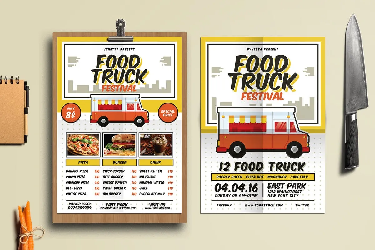 美食节美味餐车海报/传单/菜单模板 Food Truck Festival Poster/Flyer/Menu