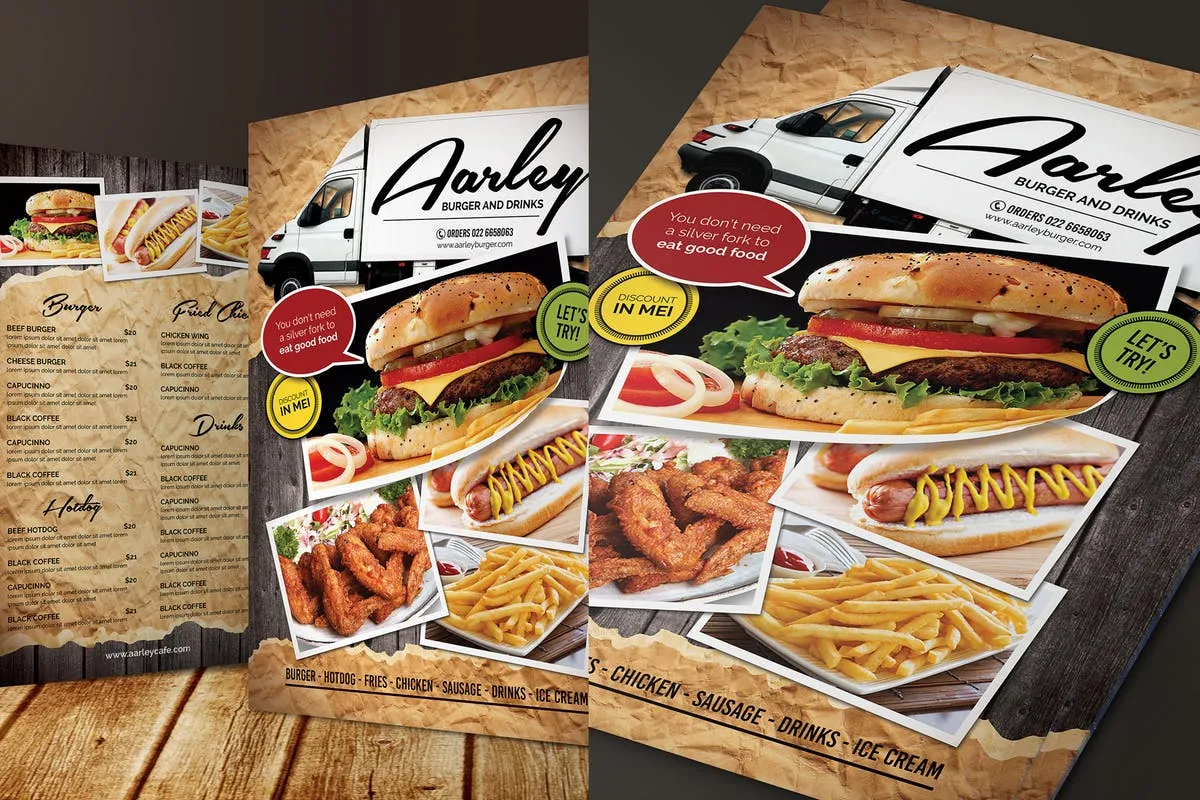 快餐车菜单传单设计PSD模板 Food Truck Menu Flyer插图