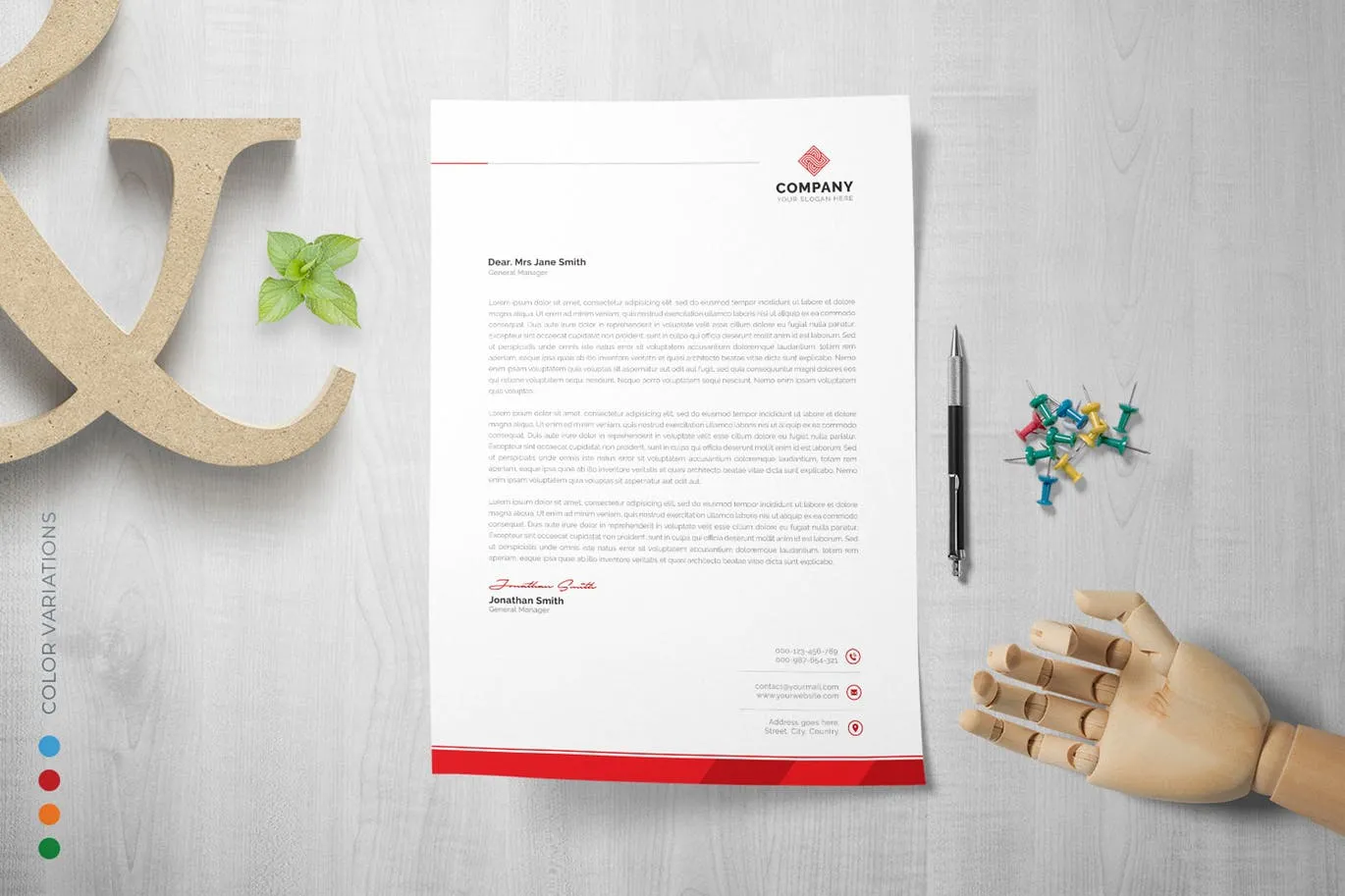 四种配色风格企业信封设计模板 Letterhead