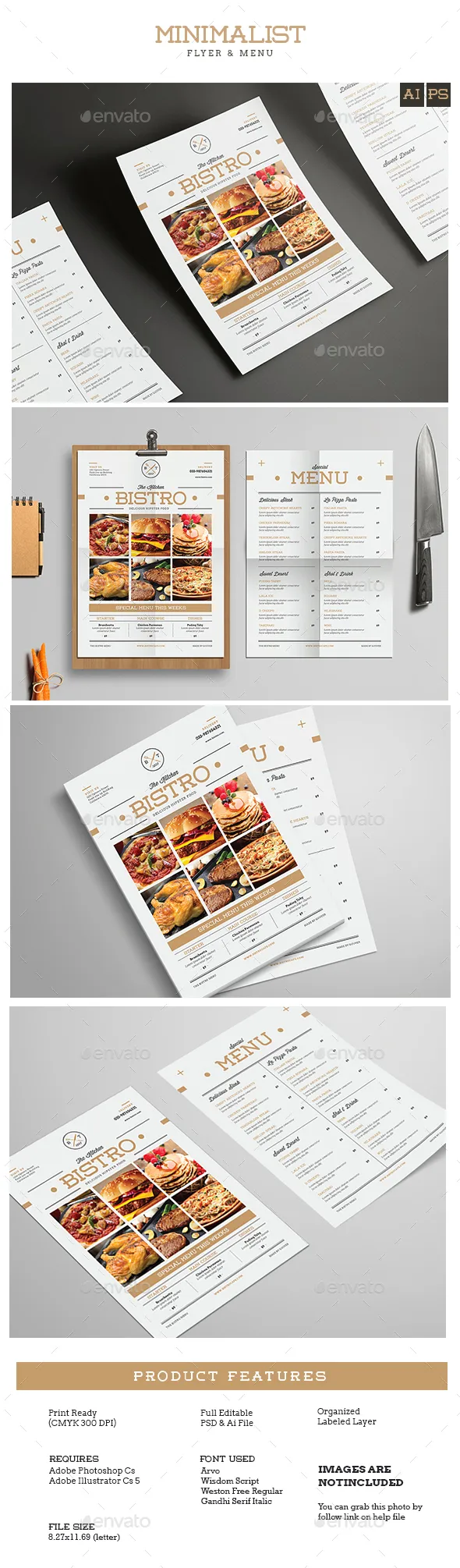 时尚简约的美食菜单设计模板下载Minimal Food Menu[ai,psd]插图