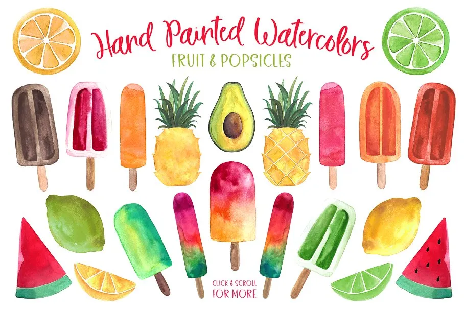 新挑选的水彩素材和字体工具包 Fresh Picked Watercolor & Font Kit插图(1)