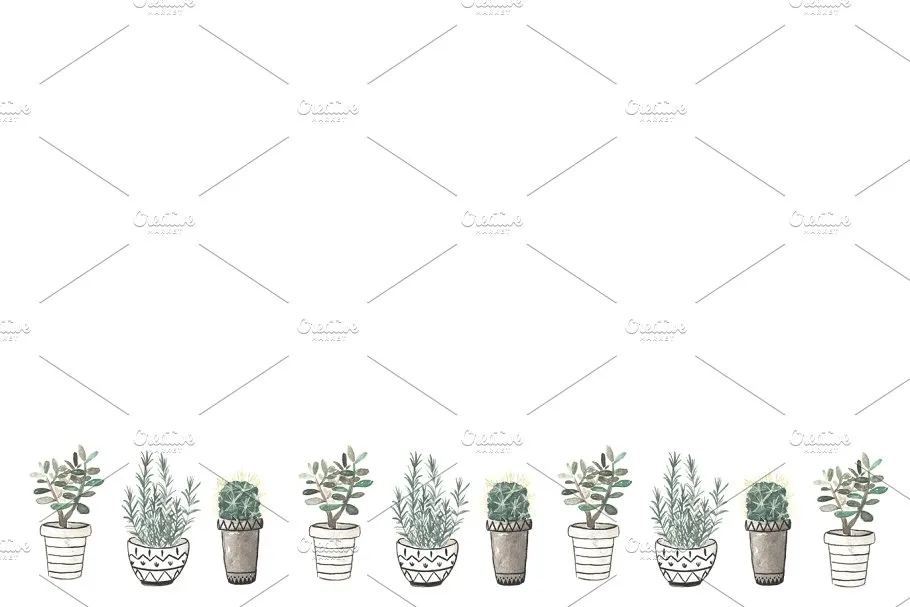 高分辨盆栽水彩插画 Watercolor illustration