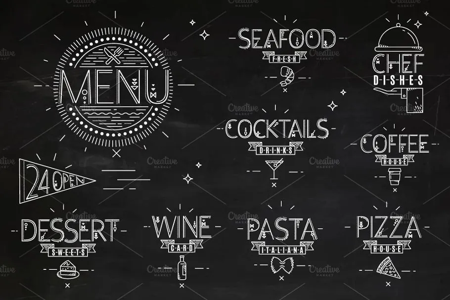 复古扁平风格酒水菜单海报模板 Flat Menu vintage插图(1)