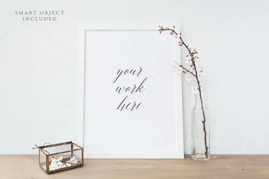 白色木质相框样机模板 Frame mock up#8211; PSD+Jpg