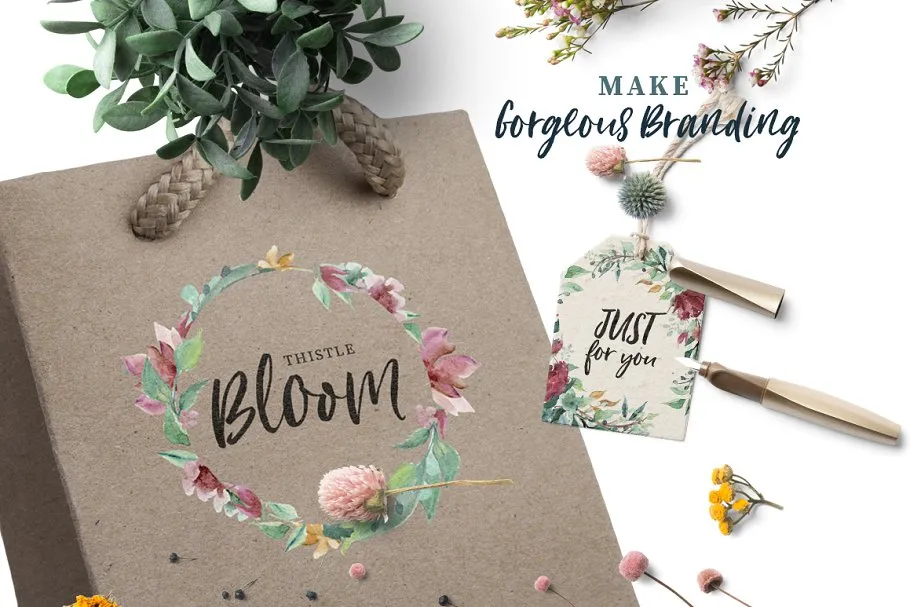 手写英文字体&手绘水彩花卉剪贴画 Loving Saskia Font & Graphics Bundle插图(16)