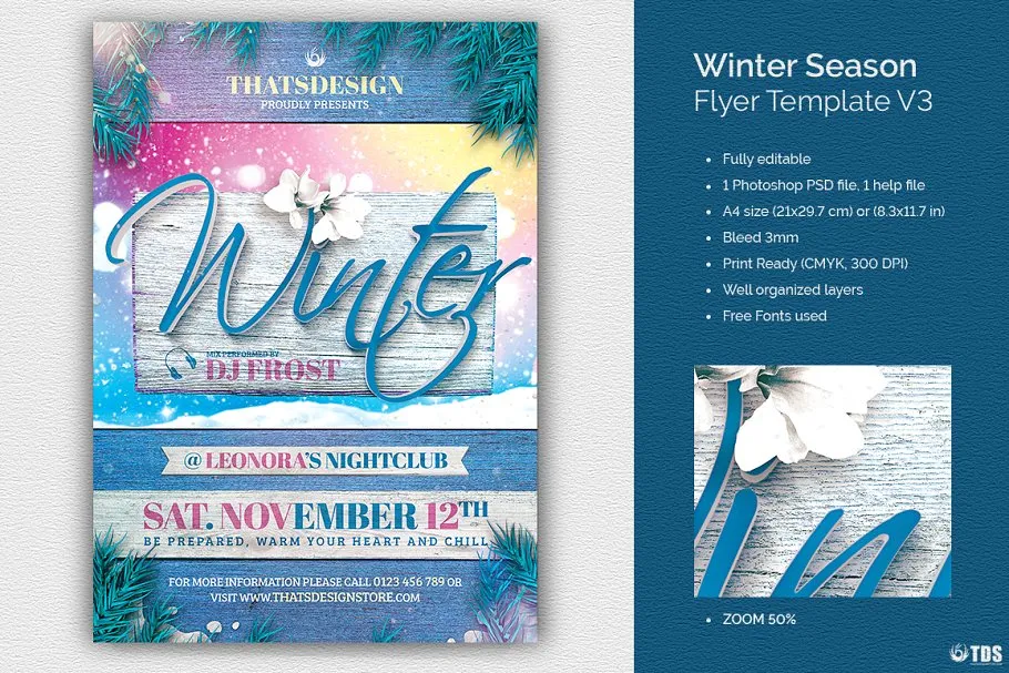 冬日节气活动宣传传单PSD模板v3 Winter Season Flyer PSD V3