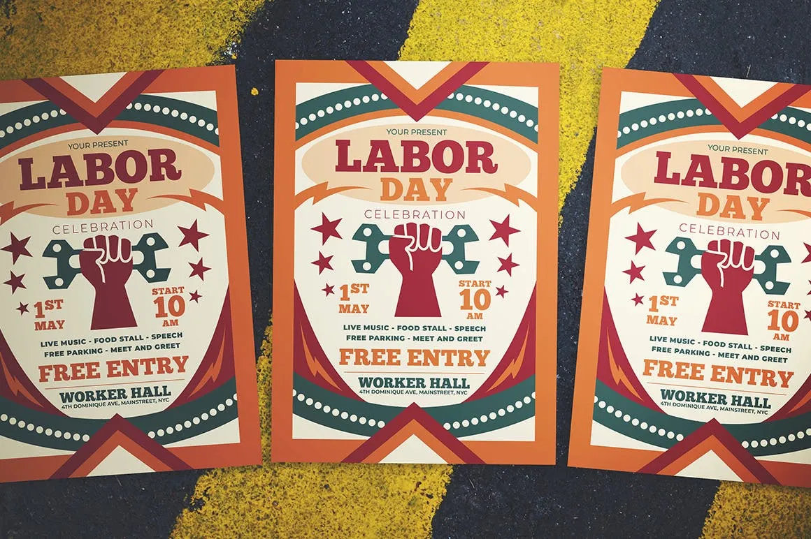 美国劳工节庆祝活动海报传单设计模板 Labor Day Celebration Flyer插图(3)