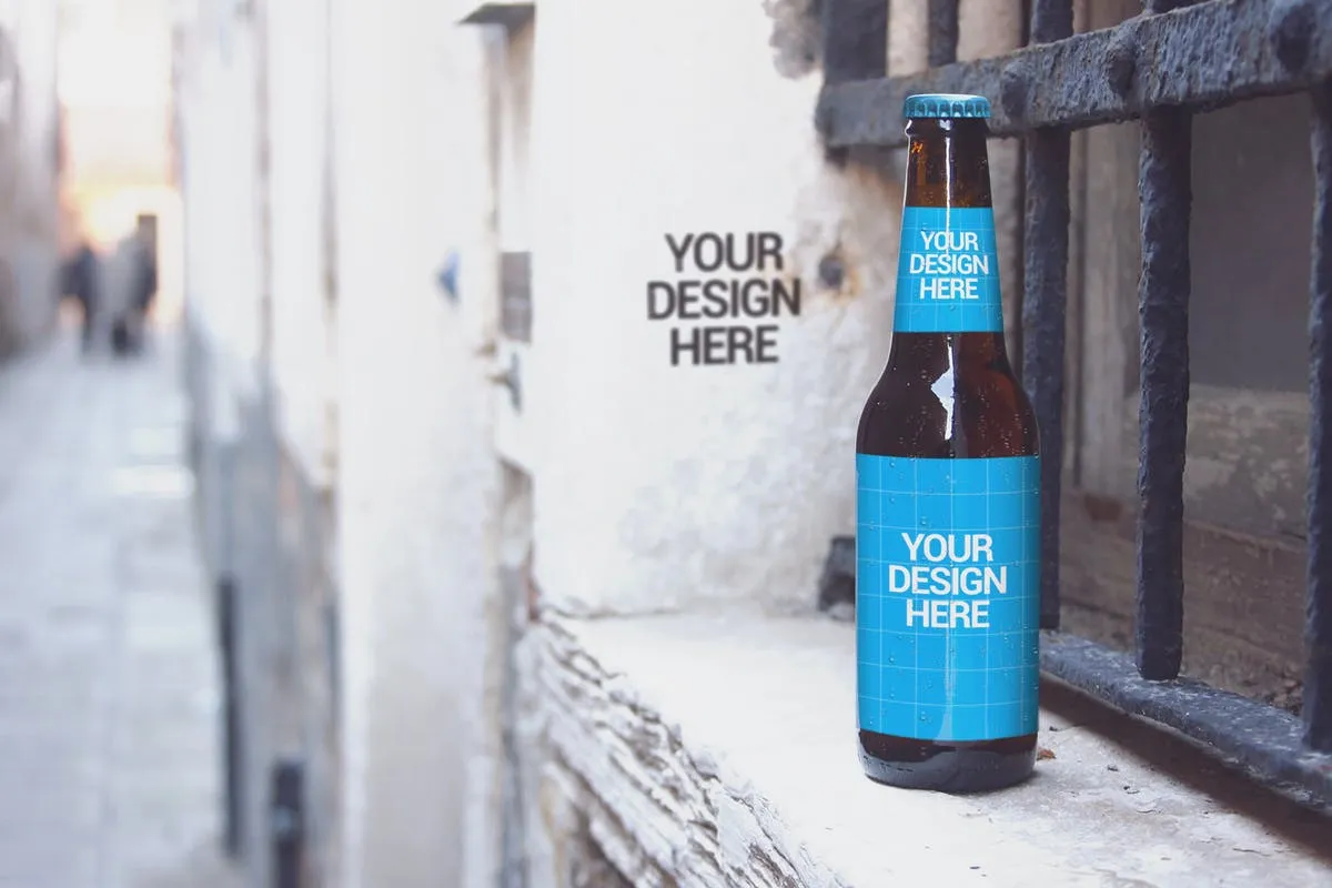 威尼斯铁窗小啤酒瓶外观印刷设计样机 Venetian Window