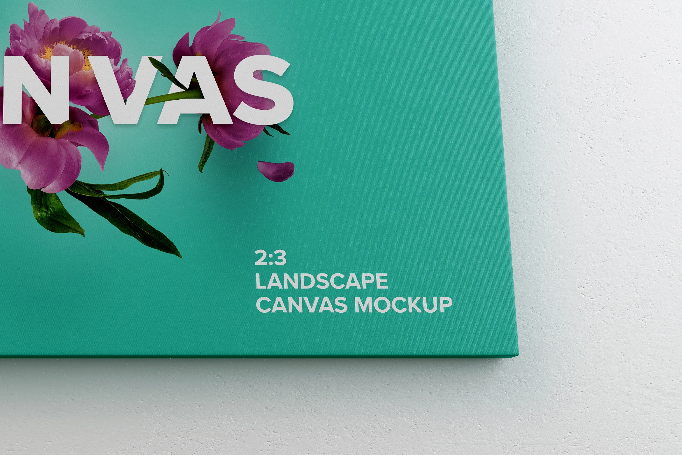 挂墙画布画框相片&绘画作品展览底面视图样机 3:2 Landscape Canvas Mockup Hanging on Wall, Bottom Front View插图(1)