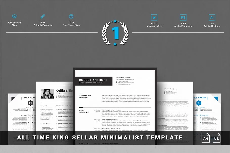 终极简历模板大合集（15款创意简历+3款信息图表模板） Entire Shop Resume/CV Mega Bundle插图(1)