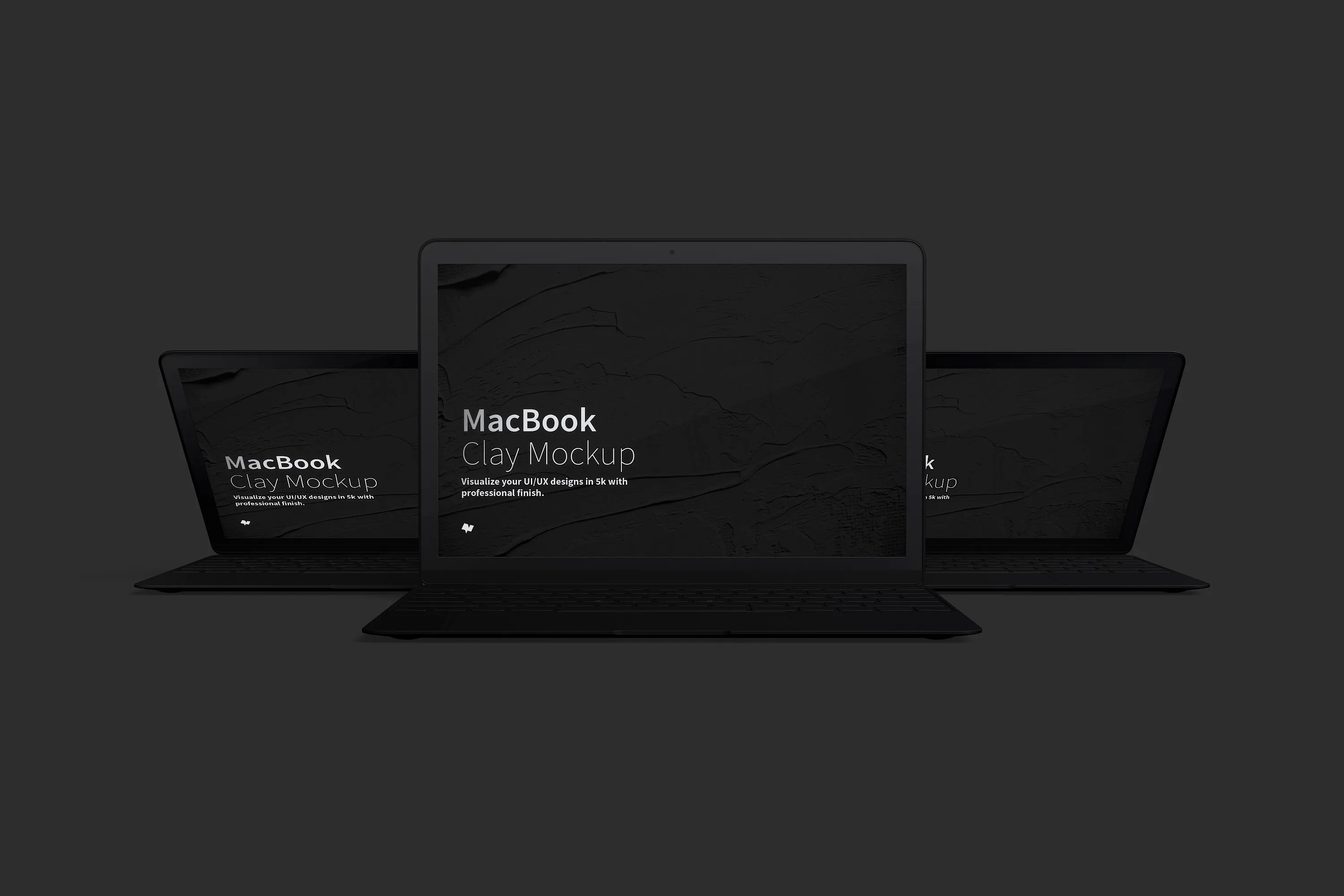 MacBook笔记本电脑多屏幕预览前视图样机03 Clay MacBook Mockup, Front View 03插图(3)