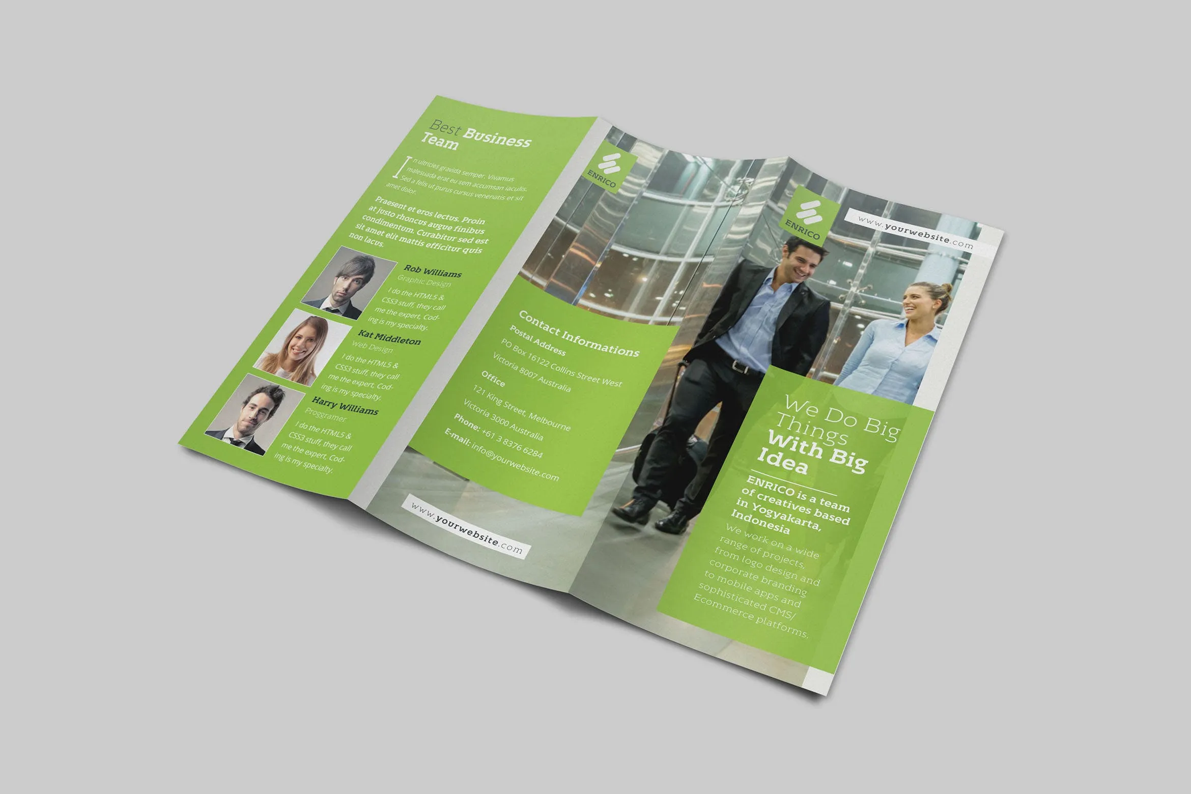 竖版三折页公司/企业简介宣传单设计模板 Enrico Business Trifold