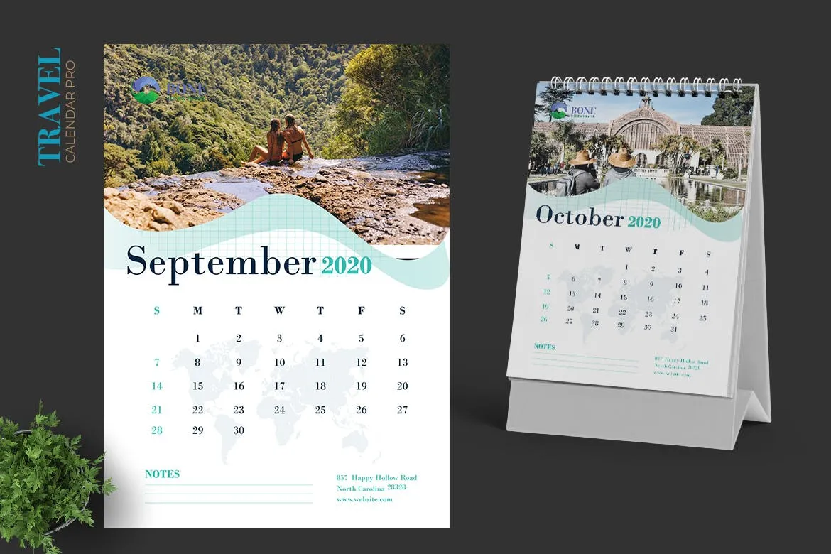 2020年旅行主题活页台历表设计模板 2020 Clean Travel Calender Pro插图(5)