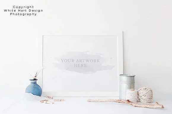 景观墙艺术框架样机模型   Landscape wall art frame mock up