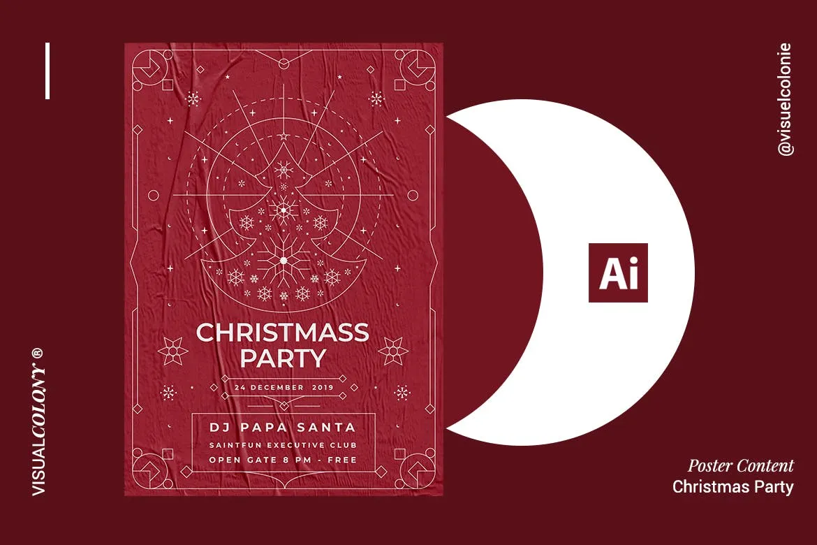 大红色圣诞派对活动海报设计模板 Christmas Party Poster插图